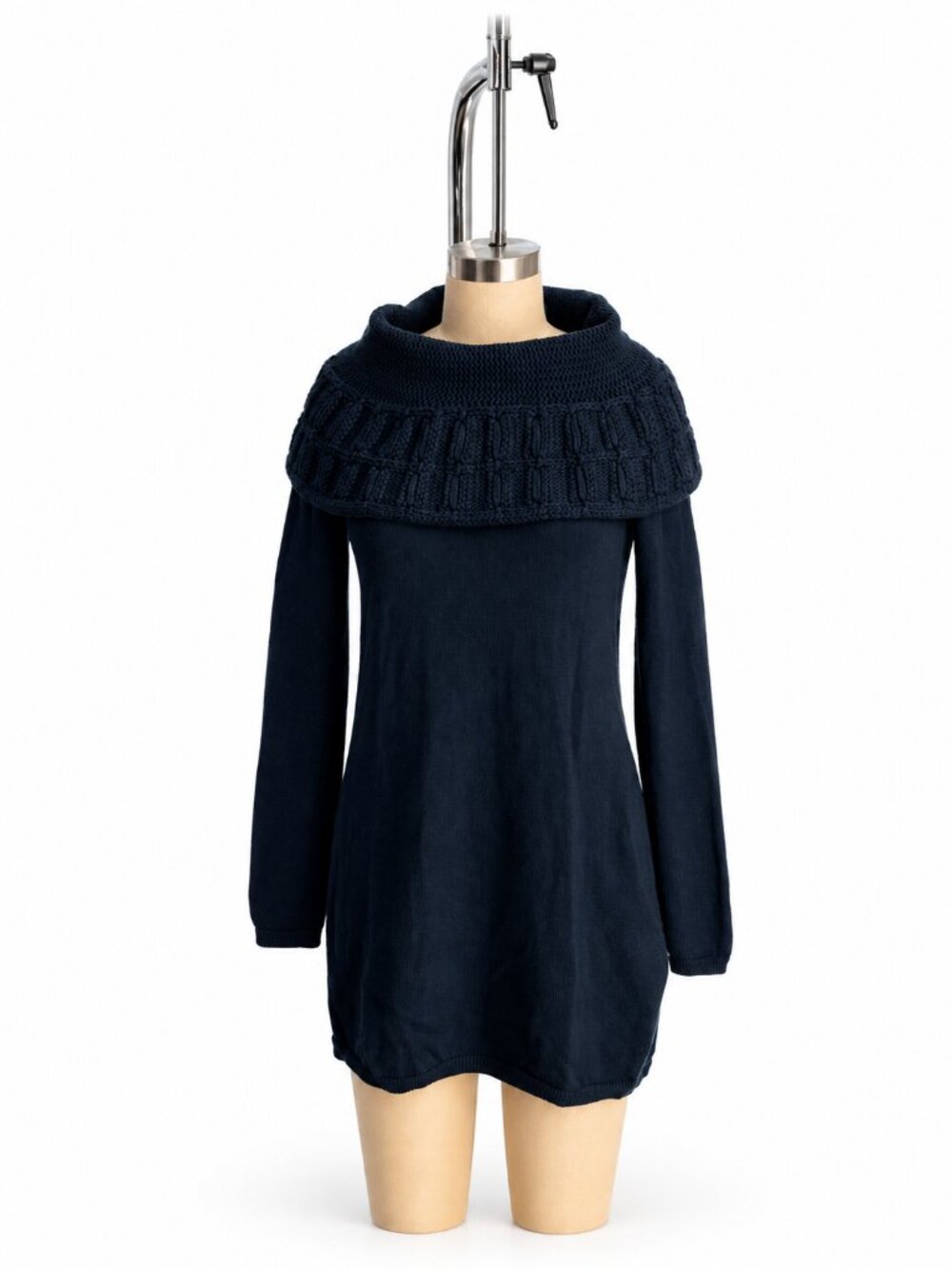 Elie Tahari Navy Foldover Collar Long Knit Tunic - S